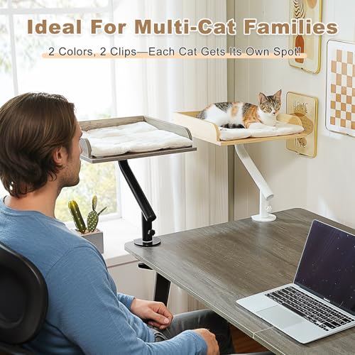 Cat Desk Bed 360°Rotating Supports to 50 Lbs Cozy Nest for Desk (Beige)
