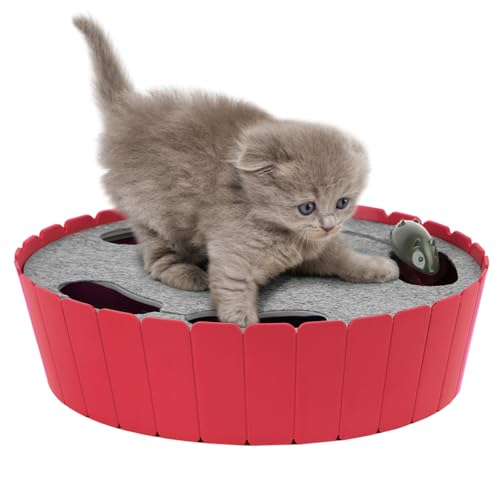 Interactive Cat Toy with Running Mouse (C-Red)