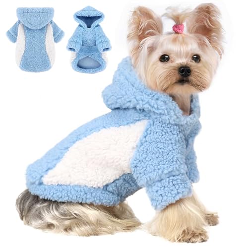 Dog Hoodie Pet Clothes Sweater with Hat Soft and Warm Cold Weather for Small Patchwork Hood (X-Small (Chest 12.2 in) / Blue)