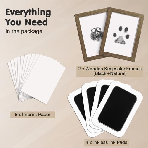 Inkless Paw Print Kit for Dogs (Black Pad,Walnut Wood Frame / 4-Pack,Large)