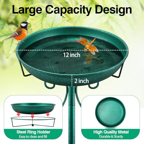 35In Metal Bird Bath for Outside (Green)