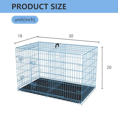 30 inch Dog Crate Dog Kennel Cage with Double Door Folding Metal Wire Dog Cage with Removable Tray&Divider Panel (Blue / 30.0"L x 18.0"W x 20.0"H)