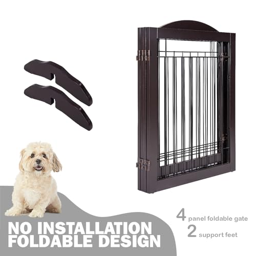 Freestanding Foldable Dog Gate Indoor with Door (Espresso / 【4 Panels with Door】96"W x 30"H)