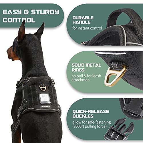 Tactical Dog Harness for Large Dogs No Pull (Black / L(Neck:19-25", Chest:21-35"))