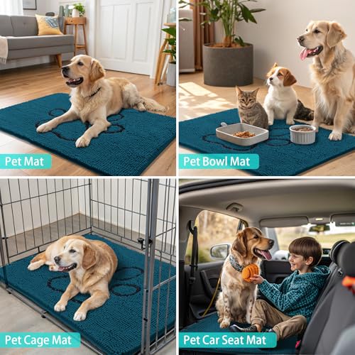 Dog Door Mat for Muddy Paws (30"X20" / Atlantic Blue and Black)