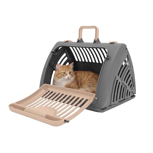 Foldable Travel Cat Carrier (A) Large Carrier (Tan & Gray))