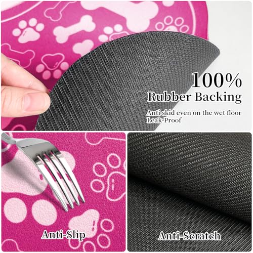 Dog & Cat Food Mat Bone Shaped Pet Feeding Mat Quick Absorb Water Bowl Placemat with Rubber Backing Indoor Floor Stain Resistant Pet Accessory Supplies (Pink / 16"L x 24"W)