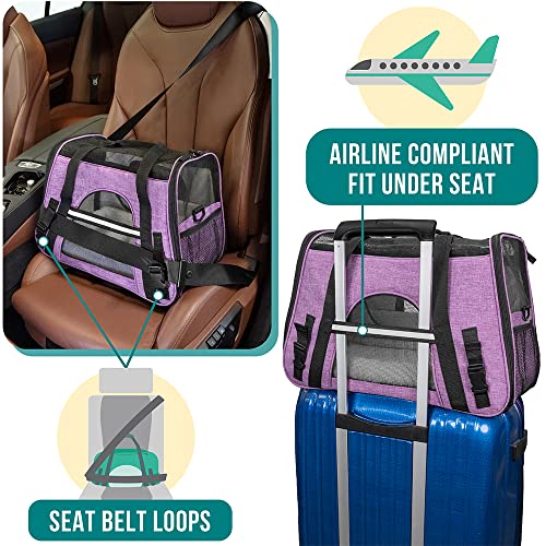Airline Approved Pet Carrier Cats & Small Dogs (Heather Purple / 17.0"L x 10.2"W x 11.2"H)