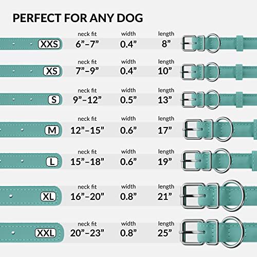 Tangle Free Reflective Leather Dog Collar (Mint Green / XL)
