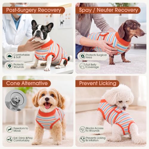 Recovery Suit for Dogs Cats (S (Back:11.4-13.4'', Weight:7-15 Lb) / Pastel Rainbow)