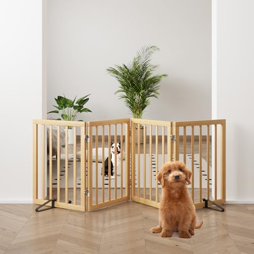Natural 37 74" Wide Dog Gate for Stair (Bamboo Dog Gate Natural / 4 Panel - 74 inches Wide)