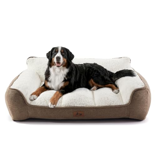 XL Pro Extra Thick Orthopedic Bolster Dog Bed for Large Dogs (Brown / 45"L x 32"W x 9.5"H)