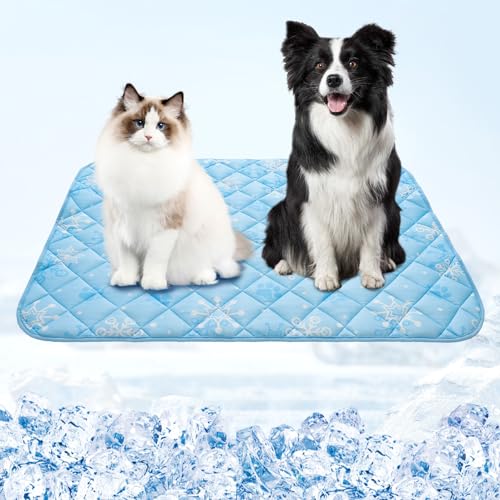 Dog Cooling Mat (Sky Blue Paw / Large 27.5IN x 38.5IN)