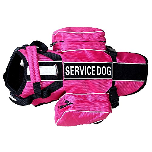 Dog Vest Harnesses with Saddlebag Backpack for Camping & Travel (S / Hot Pink)