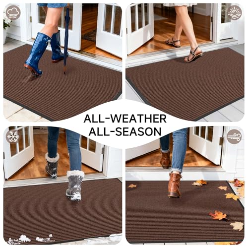 Front Door Mat (4' x 6' (Rectangular) / Brown Striped)