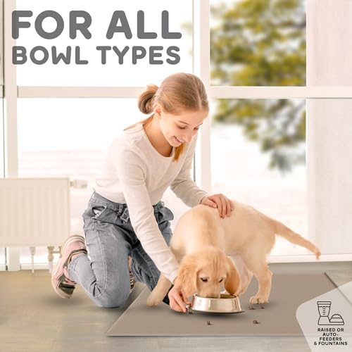 Dog Food Mat 28x18 Raised Edges Dogs Mat for Food and Water Prevent Spill (28" x 18" / Cookie)