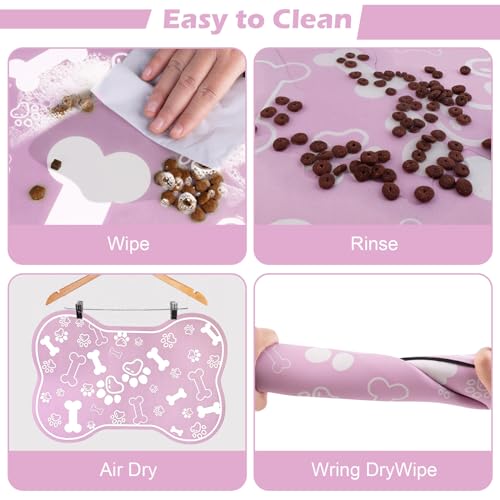 Dog Cat Mat for Food and Water (18"L x 12"W / Bone Shaped Pink)