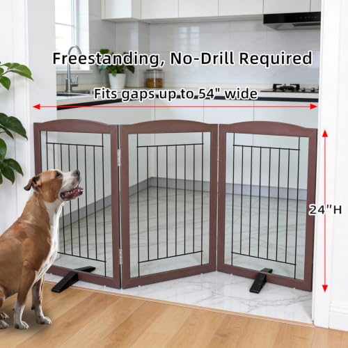 Freestanding Dog Fence Indoor (Brown / 【3 Panels】60''w x 24''h)