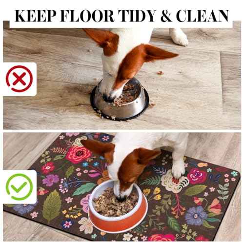 Dog Food Mats for Floors Absorbent (Brown / 32"L x 24"W)