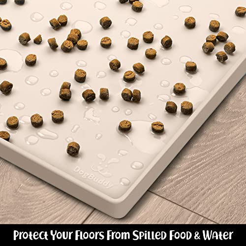Dog Food Mat Waterproof Dog Bowl Mat for Food and Water (Large: 24" x 16" / Vanilla)