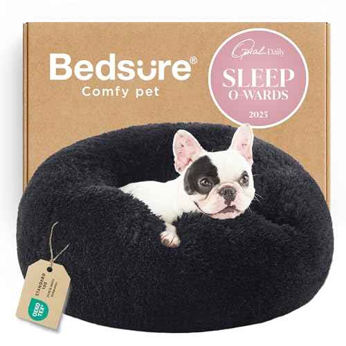 Calming Small Medium Dog Bed Donut Washable Puppy Bed (27"L x 27"W x 8"Th / Black)