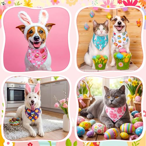120 Pcs Spring Easter Dog Bandanas Bulk Dog Adjustable Cute Washable Triangle Kerchief Scarf Bibs for Small to Medium Pet Seasonal Party Costume Accessories