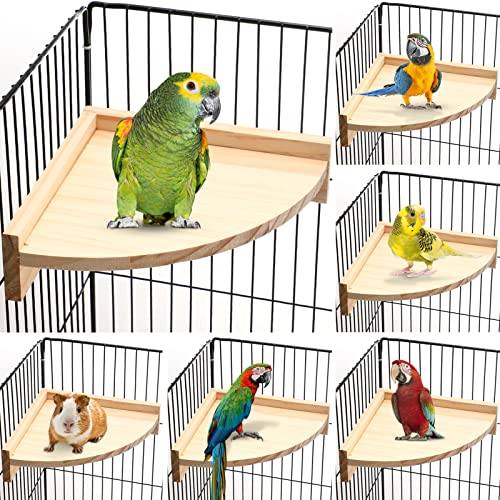 6 Pcs Bird Perch Platform Bird Corner Parrot Perch Corner Wooden Stand Sector Playground Cage Accessories Shelf for Parakeet Conure Cockatiel Budgie Gerbil Rat (7.1 x 7.1 inches / Platform)