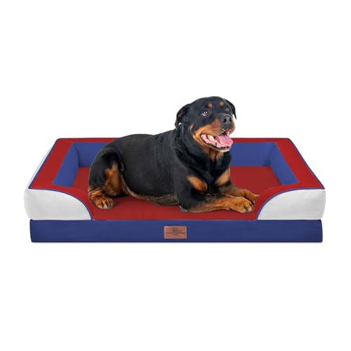 Orthopedic Dog Bed for Extra Large Dogs with Bolster (45.0"L x 35.0"W x 8.5"Th / Primary Tri-Color)
