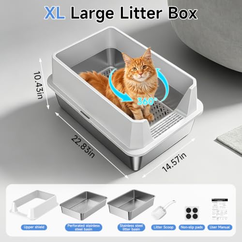 Stainless Steel Sifting Cat Litter Box for Pine Pellets (Light Gray-sifter)