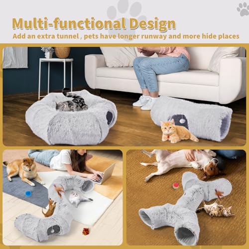 Cat Tunnels Bed with 1 Straight Tunnel and 20 Pet Toys (Cat Tunnel+Additional Straight Tunnel)