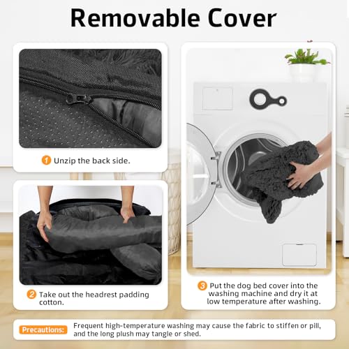 Calming Dog Bed Fluffy Plush Dog Mat for Furniture Protector with Removable Washable Cover for Large Medium Small Dogs and Cats (Dark Grey / 35.0"L x 31.0"W x 5.0"Th)