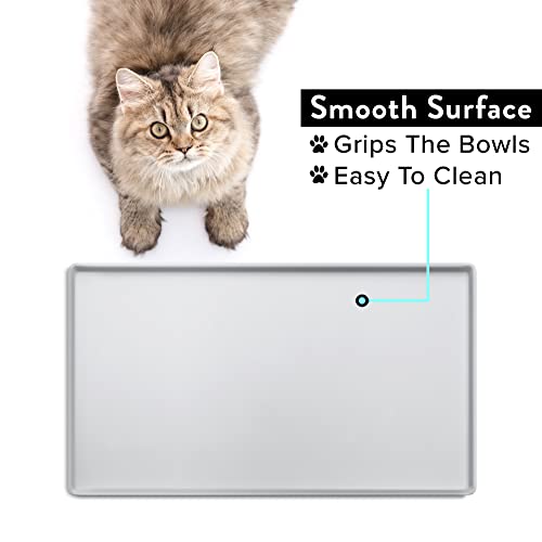 Premium Cat Food Mat (19"L x 11"W / Silver)