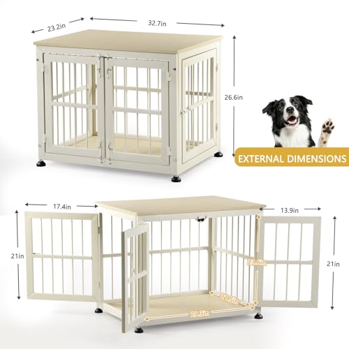 32 Inch Heavy Duty Dog Crate Furniture for Medium and Small Dogs (Beige / 32.7"L x 23.2"W x 26.6"H)
