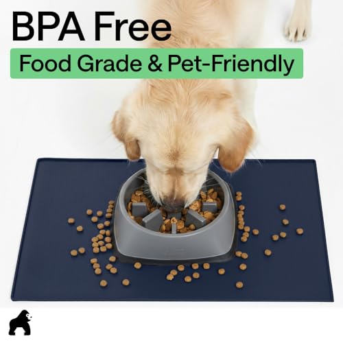 Dog Food Mat 100% Waterproof Silicone (Navy / 26"l X 17"w)