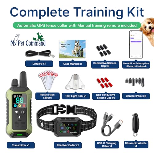 2 1 Smart Wireless GPS Dog Fence with APP Setup 1 Collar Kit (1 Collar Kit with Remote)