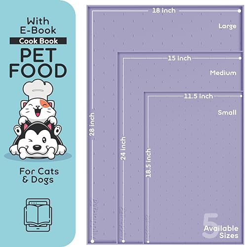 Dog Food Mat Raised Edges Dogs Mat for Food and Water Prevent Spill (18.5" x 11.5" / Lavender)