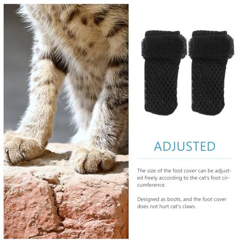 Cat Claw Caps 4 Pack Adjustable Cat Foot Covers Paw Protector Shoes Booties for Feeding Medicine Anti Scratch Socks for Grooming and Everyday Use (Black / 8X7X0.5CM)