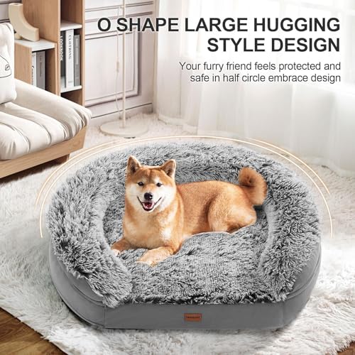 Fluffy Calming Orthopedic Dog Beds for Medium & Large Dogs (Grey / 41.0"Lx32.6"Wx7.6"H)