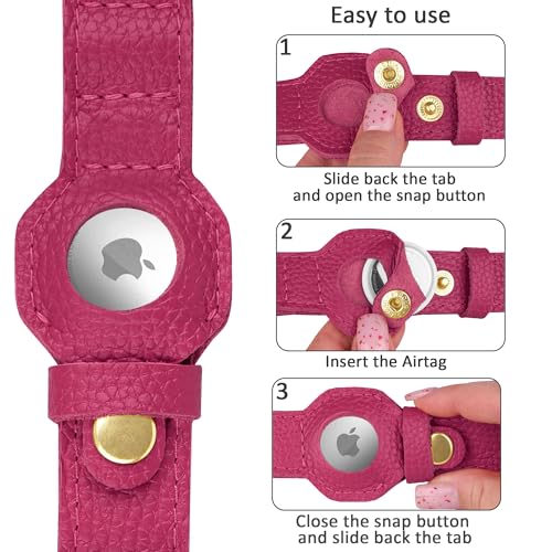 Leather Airtag Dog Collar (Pink / S, 12"-15" Neck Fit)