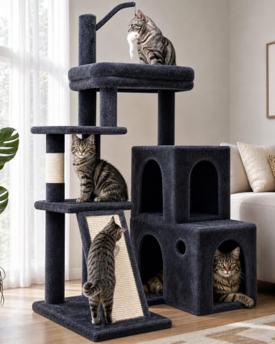Maine Coon Cat Tower for Indoor Adult Cats (Dark Grey / 50 inch)