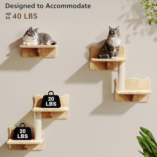 26-in-1 Cat Wall Shelves with Cat Tree, 40''L Tunnel, Moon, Beige (Beige / 26-in-1)
