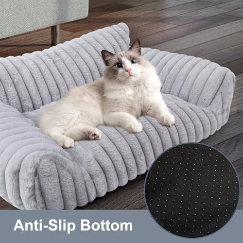 Cute Cat Couch Bed for Indoor Cats (Small(24x18x10") / Grey)