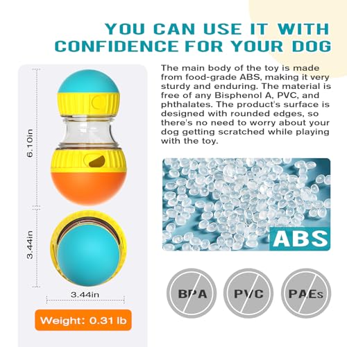 Dog Treat Dispensing Puzzle Toy Adjustable Food Dispenser Slow Feeder Puppy Enrichment Rolling Ball Pet Interactive Chase Toys Stimulating Game for Small Medium Dogs Gift to Keep Them Busy (Orange - Single - Standard)