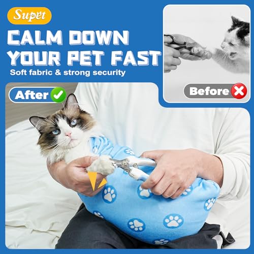 Cat Grooming Wrap for Nail Trimming (L-27.6in ( Weight:＜ 17lbs ) / BluePaw)