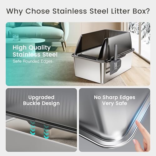 15” Stainless Steel Cat Litter Box Enclosure (Translucent black / XX-Large)