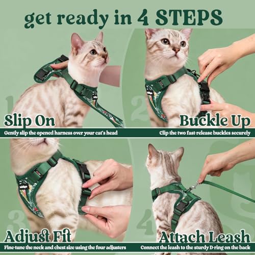Cat Harness and Leash Set (S / Rainforest Green)