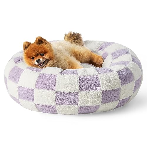 Shown on TV Jacquard Donut Cute Small Dog Beds (23.0"L x 23.0"W x 7.0"Th / Lavender Checks)