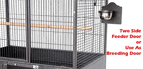 Extra Large Stackers Heavy Duty Wrought Iron Breeder Parrot Aviary Bird Breeding Rolling Cage with Side Nest Doors (Black Vein)