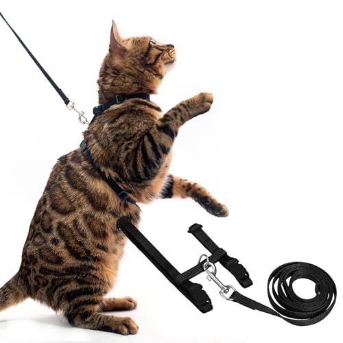 Adjustable Cat Harness and Leash Set Escape Proof Kitten Strap Collar for Walking Travel (Small / Black)