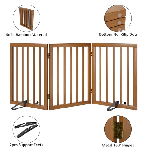 Freestanding Pet Gate Foldable Dog Gate (Walnut / 3 Panel - 55 inches Wide)